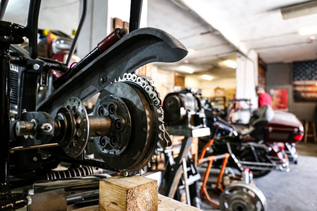 motorcycle close up in the garage